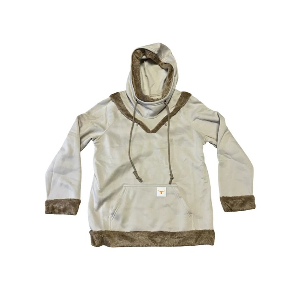 Aumora Fur Y2k Longhorns Womens Hoodie Pullover Sweatshirt Beige Size L
